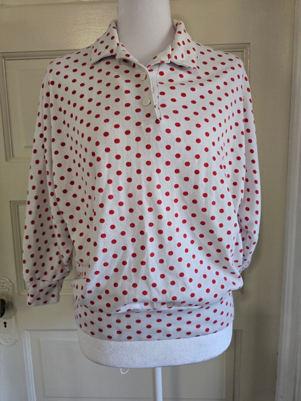 Vintage Sanibel Sport White & Red Polka Dot Collared Women’s Top